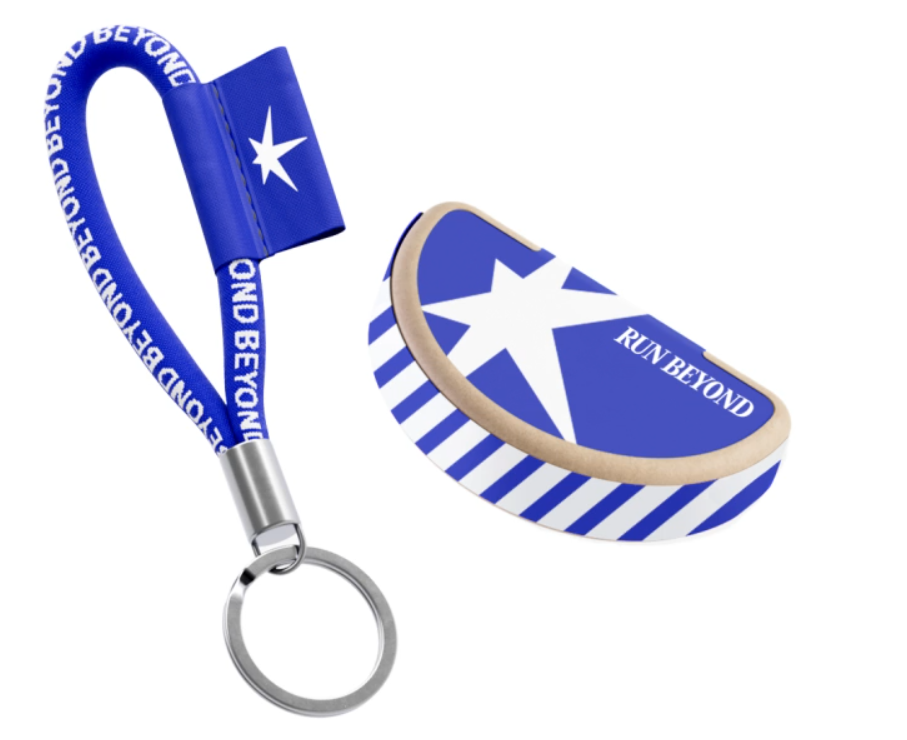 porte-clé publicitaire bleu lanière tissée