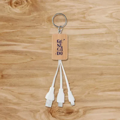 Porte-clés original en bambou câble de charge