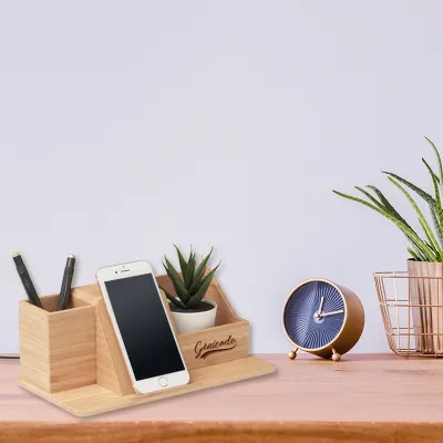 Organiseur de bureau tout-en-un en bambou