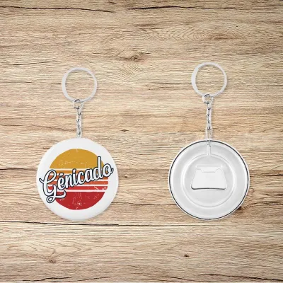 Porte-clé décapsuleur en forme de badge