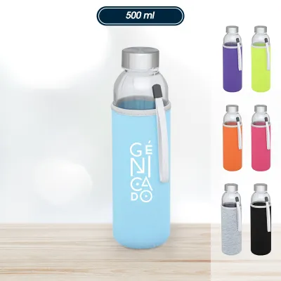 Bouteille en verre 500 ml avec pochette néoprène
