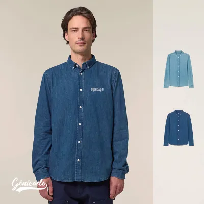 Chemise en denim coton bio manches longues pour hommes