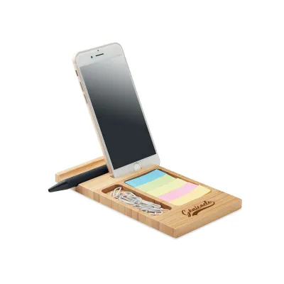 Organiseur de bureau bambou avec notes autocollantes