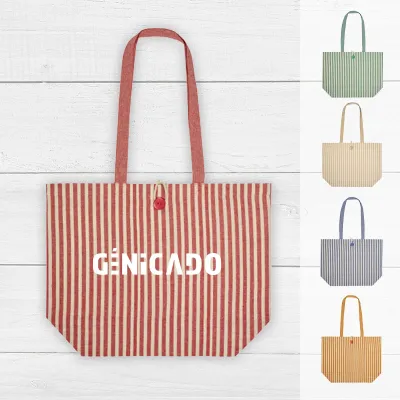 Sac de plage rayé en coton et polyester