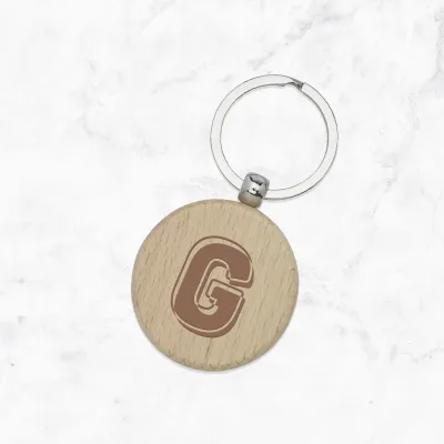 Porte-clés rond en bois de hêtre