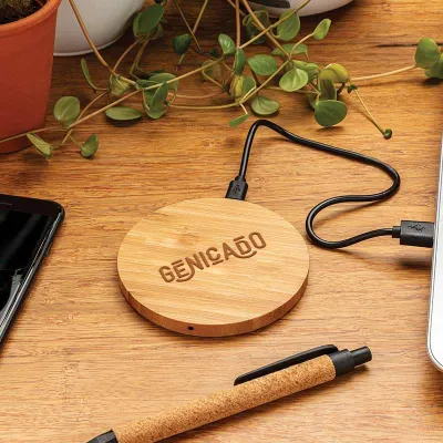 Chargeur sans fil 5W rond en bambou FSC®