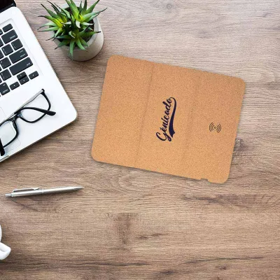Tapis de souris publicitaire avec chargeur sans fil 10W en liège