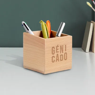 Pot à crayons bois forme carrée