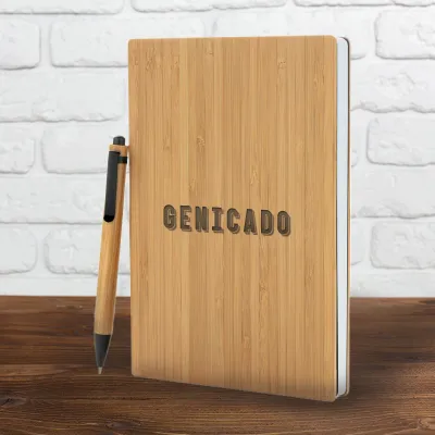 Carnet de notes personnalisé A5 & stylo en bambou