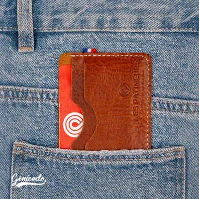Porte-carte en cuir 2 poches fabriqué en France