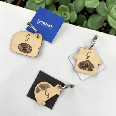 Porte-clé bois avec graines