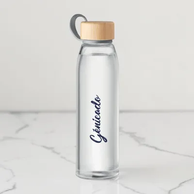 Bouteille en verre personnalisée 500 ml avec bouchon bambou