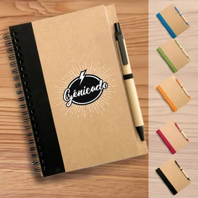 Carnet personnalisé à spirale A5 recyclé et stylo