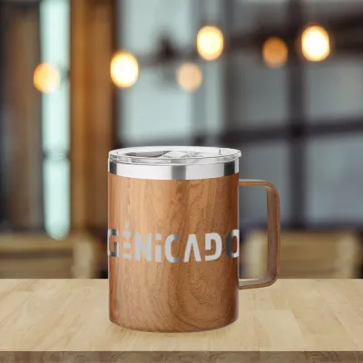 Mug isotherme acier inox recyclé et aspect bois