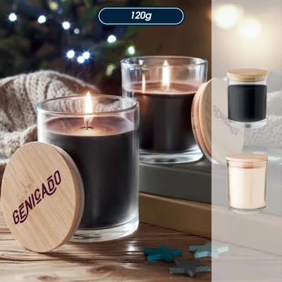 Bougie vanille avec boîte cadeau et couvercle bambou