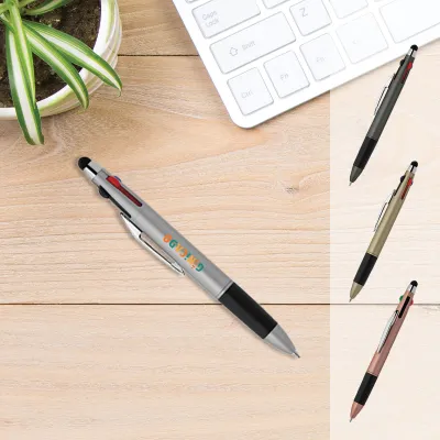 Stylo 4 couleurs métal finition soft touch