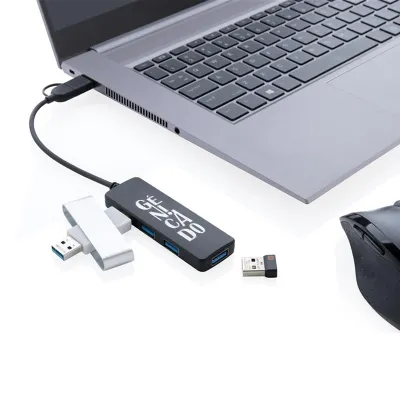 Hub USB publicitaire avec double entrée en plastique recyclé RCS
