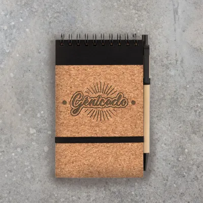 Carnet personnalisé à spirale A6 en liège avec stylo