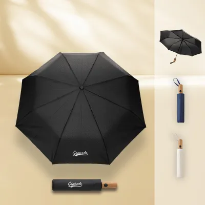 Mini parapluie 21" à ouverture auto en bois d'acacia