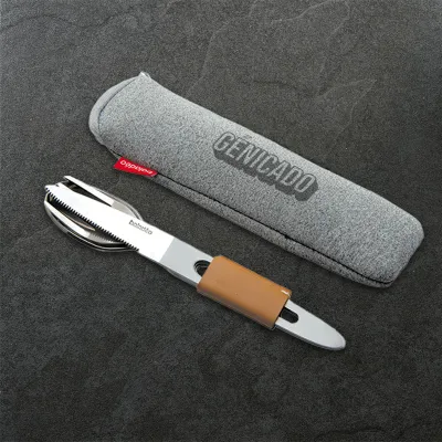 Set de 3 couverts inox avec pochette grise