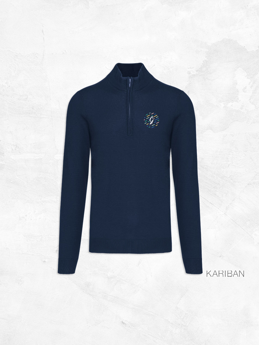 Pull col zip homme coton et acrylique