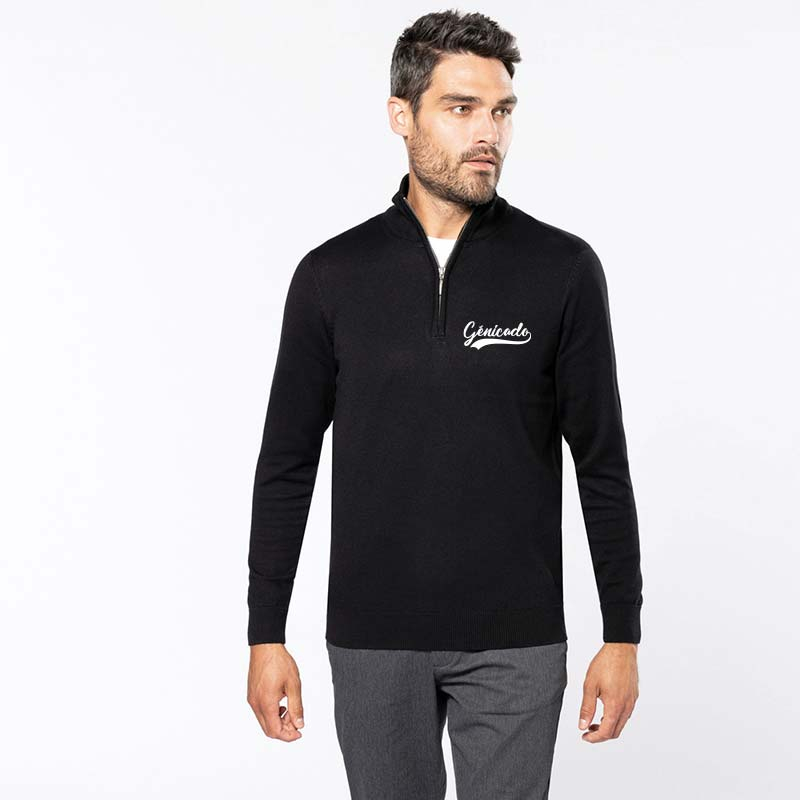 Pull col zip homme coton et acrylique
