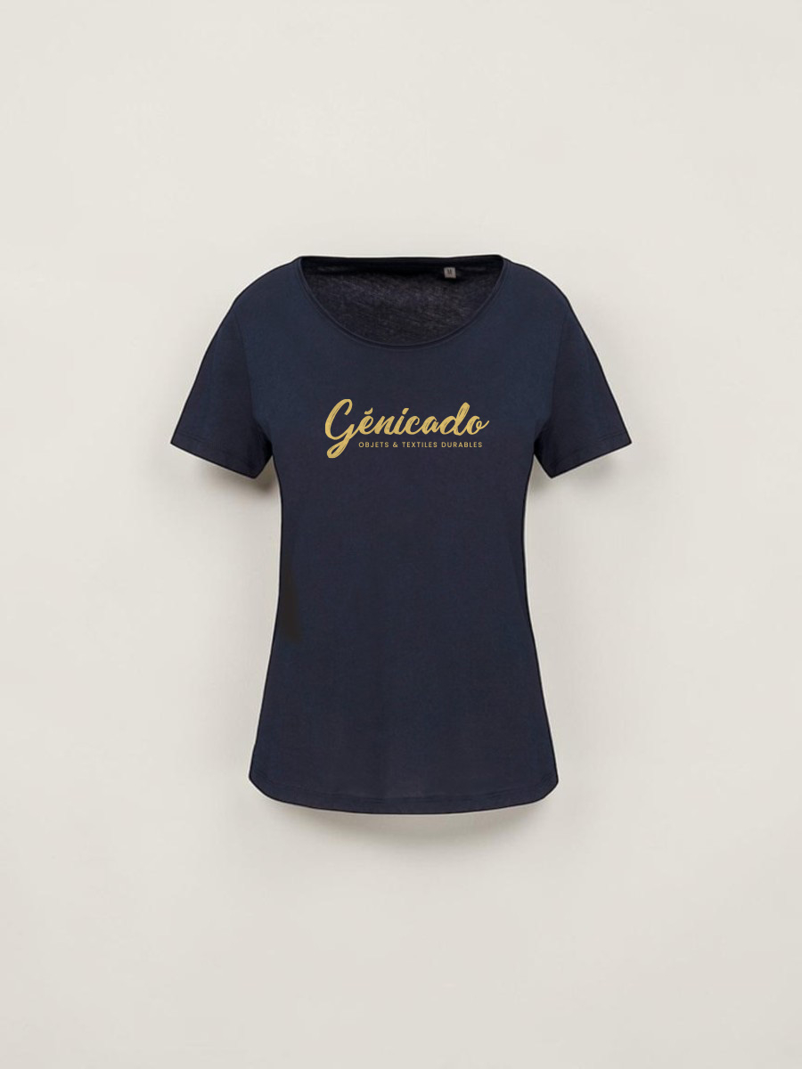 T-shirt femme en coton biologique à col brut et manches courtes