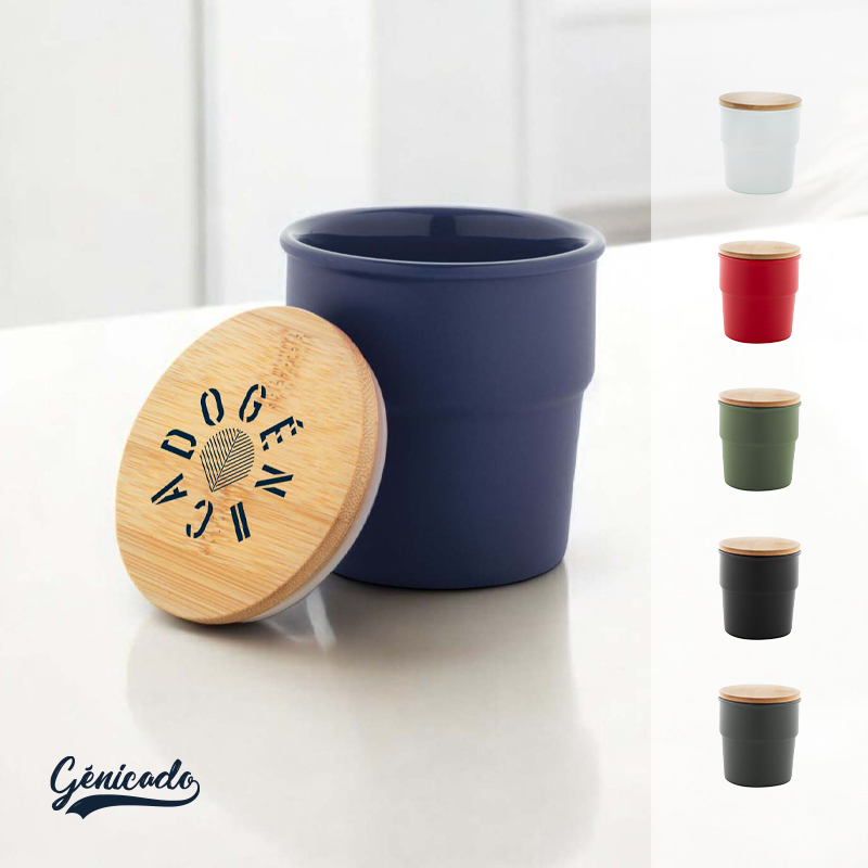 Tasse en céramique avec couvercle bambou