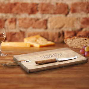 Plateau à fromage en acacia avec couteau