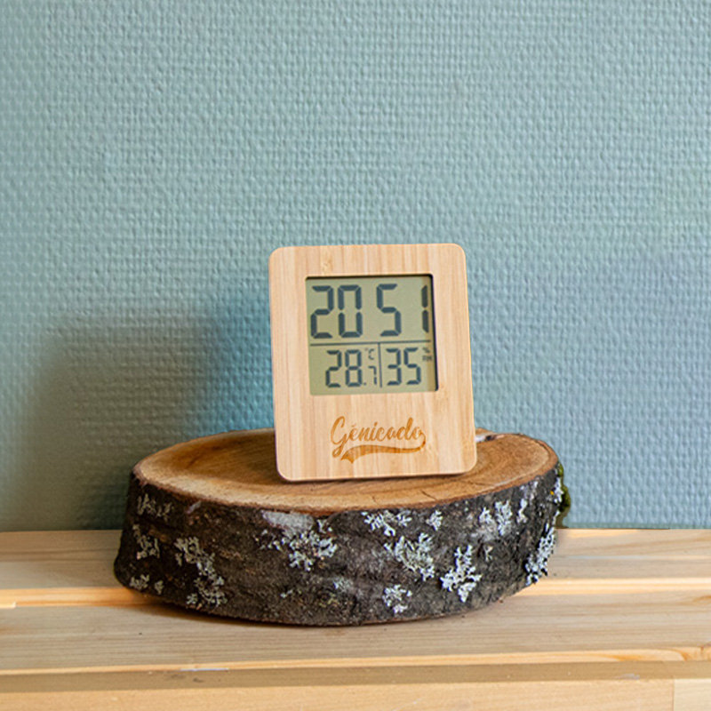 Horloge numérique bambou station météo