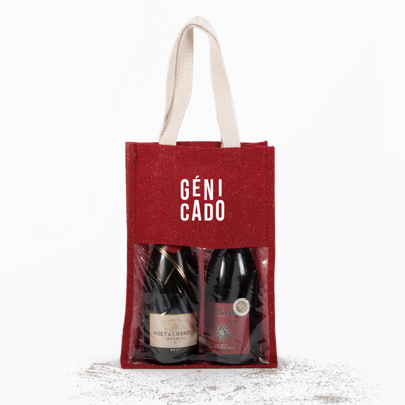 Sac en jute cadeau pour 2 bouteilles