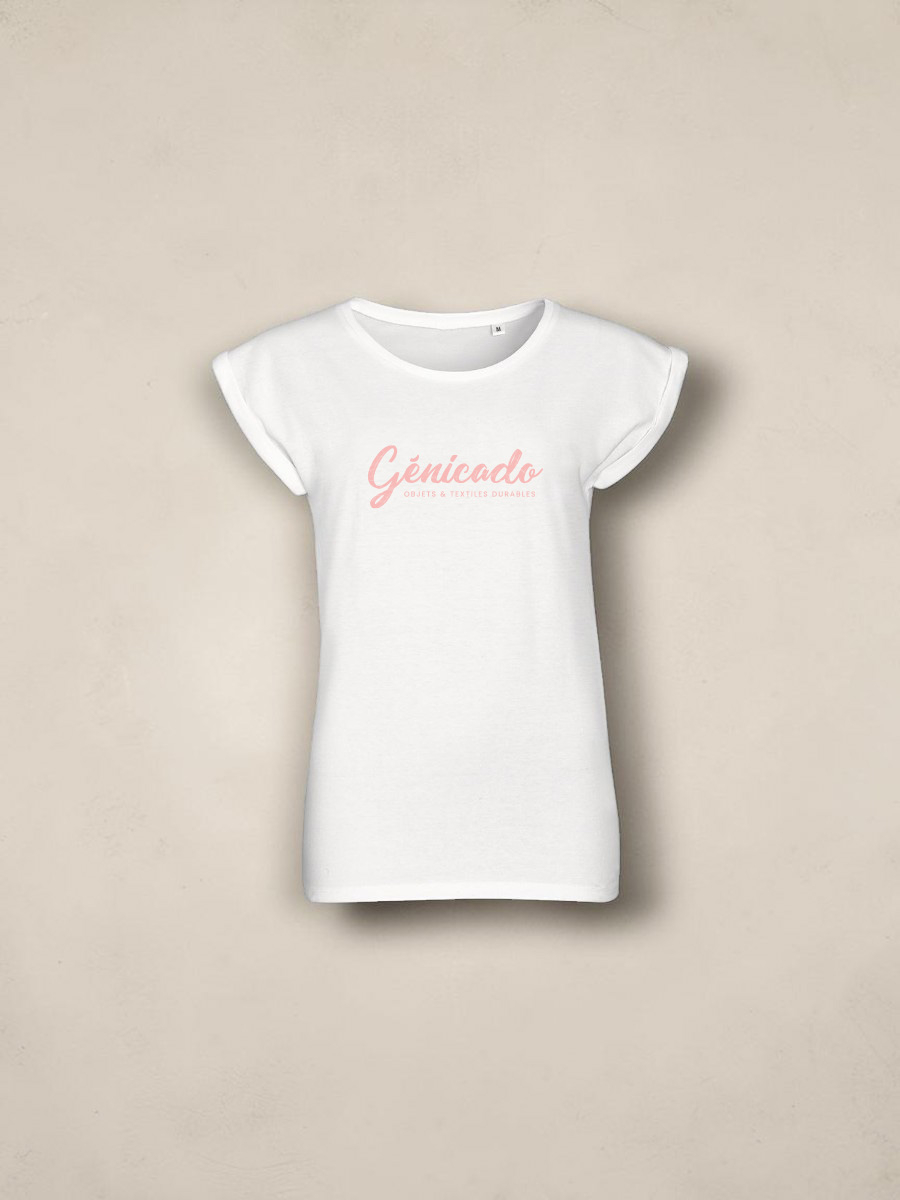 T-shirt femme à col rond avec revers aux manches