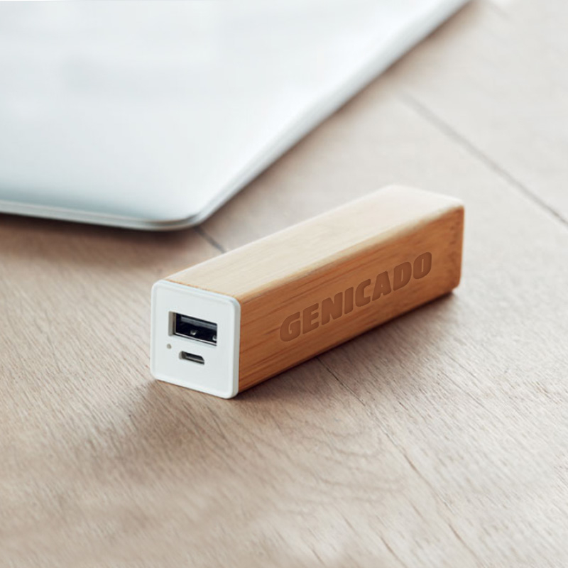 Batterie externe bambou rectangulaire