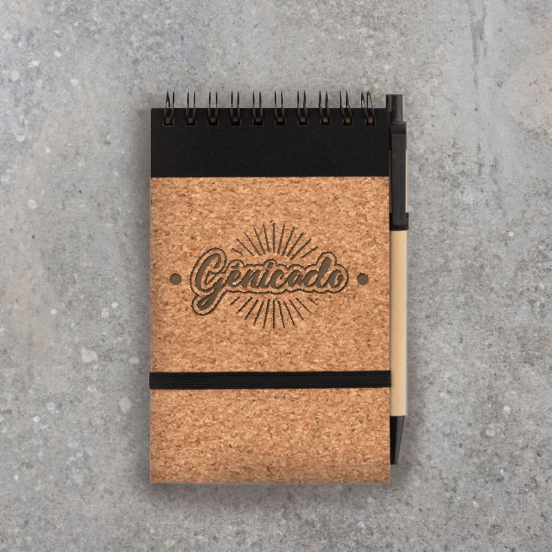 Carnet personnalisé à spirale A6 en liège avec stylo