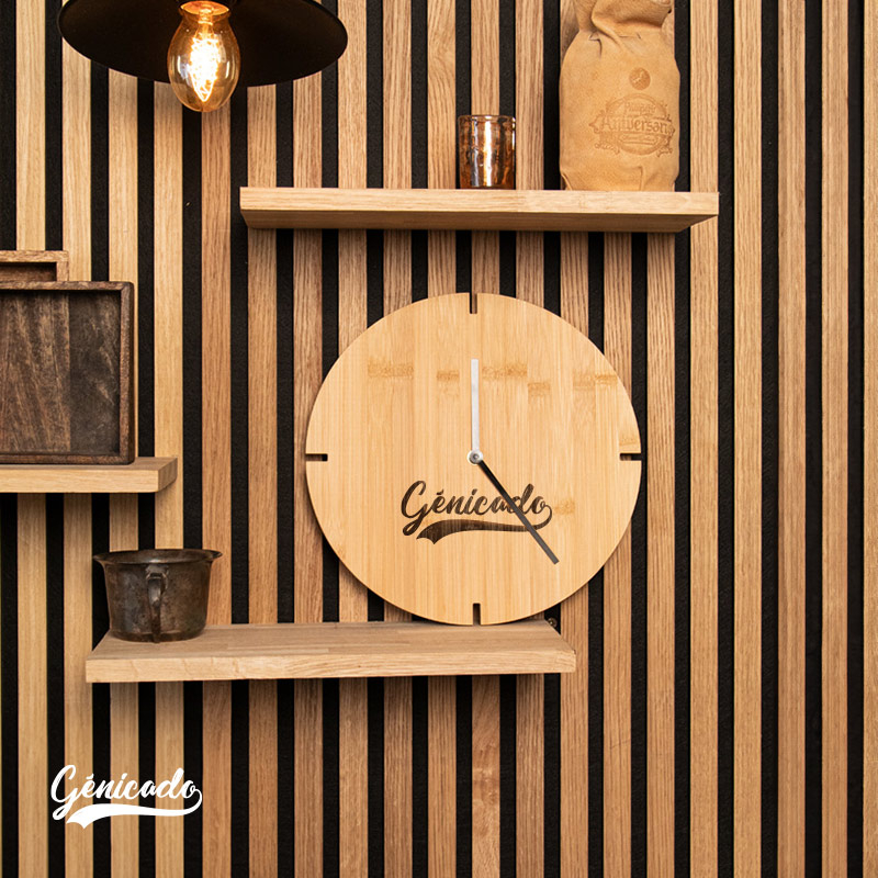 Horloge ronde murale en bambou