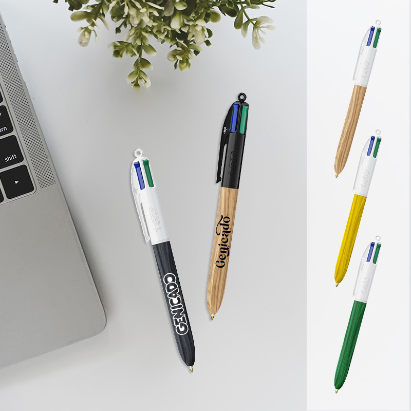 Stylo 4 couleurs BIC® personnalisé effet bois